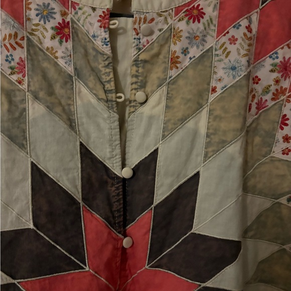 Blue Velvet Tunic with patchwork Geometric Design high low - Picture 3 of 11